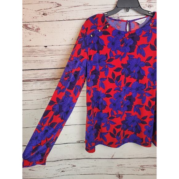 Liz Claiborne Purple Red Floral Print Long Sleeve Casual Top Women's Size XXL - Picture 8 of 9